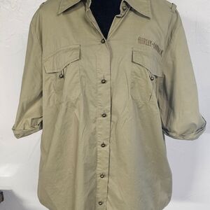 Harley Davidson Women's Button-Up Shirt Olive Green Biker Shirt 1W